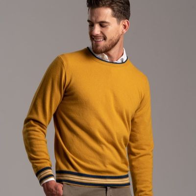 Maglia uomo misto Cachemire girocollo rasato e bordi a contrasto